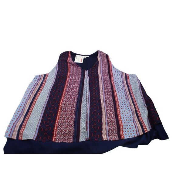 Monteau Trendy Plus Size Layered-Look Printed Top, Red/Blue, 3X - Picture 2 of 9